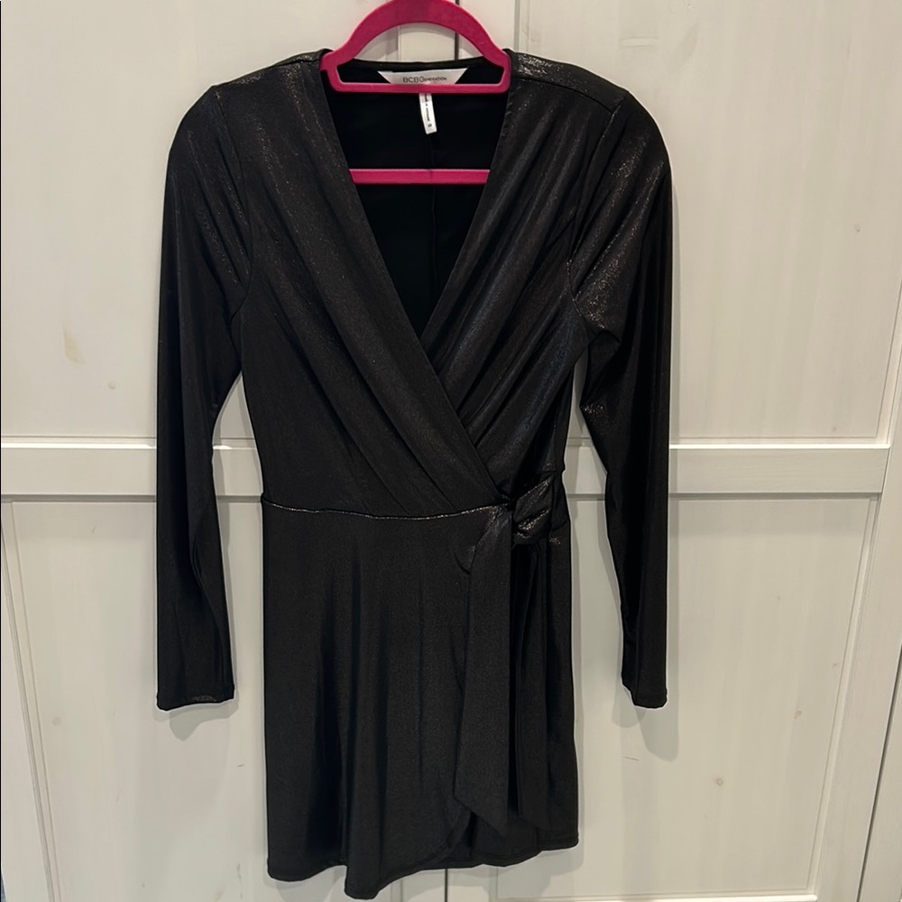 BCBG Shimmery Black Wrap Dress